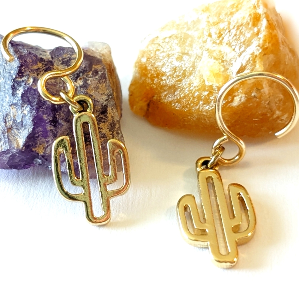14k Small Cactus Dangling Earrings